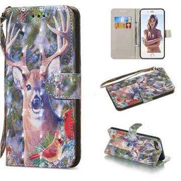 Elk Deer 3D Painted Leather Wallet Phone Case for iPhone 8 Plus / 7 Plus 7P(5.5 inch)