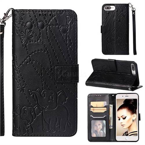 Embossing Fireworks Elephant Leather Wallet Case for iPhone 8 Plus / 7 Plus 7P(5.5 inch) - Black