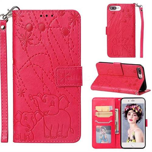 Embossing Fireworks Elephant Leather Wallet Case for iPhone 8 Plus / 7 Plus 7P(5.5 inch) - Red