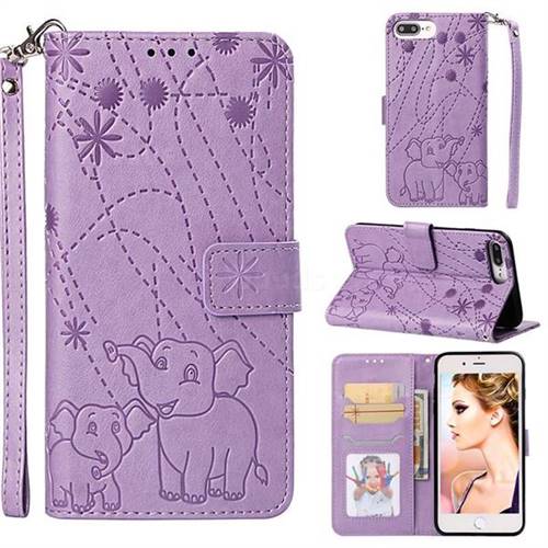 Embossing Fireworks Elephant Leather Wallet Case for iPhone 8 Plus / 7 Plus 7P(5.5 inch) - Purple