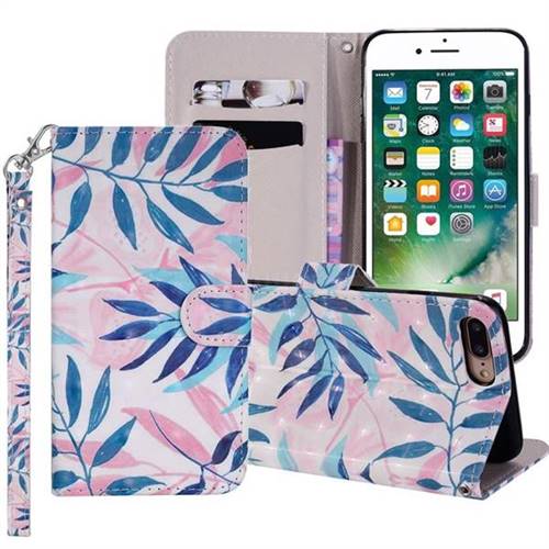 Green Leaf 3D Painted Leather Phone Wallet Case Cover for iPhone 8 Plus / 7 Plus 7P(5.5 inch)