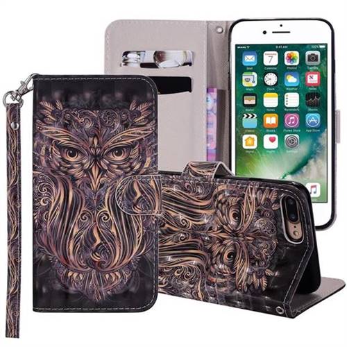 Tribal Owl 3D Painted Leather Phone Wallet Case Cover for iPhone 8 Plus / 7 Plus 7P(5.5 inch)
