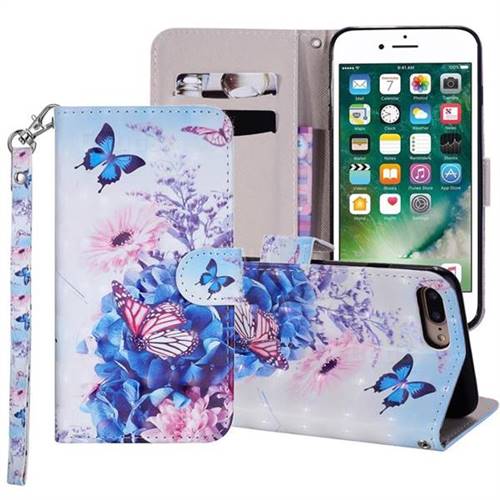 Pansy Butterfly 3D Painted Leather Phone Wallet Case Cover for iPhone 8 Plus / 7 Plus 7P(5.5 inch)