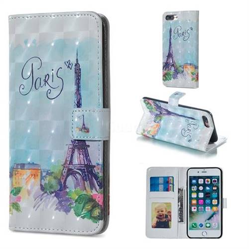 Paris Tower 3D Painted Leather Phone Wallet Case for iPhone 8 Plus / 7 Plus 7P(5.5 inch)
