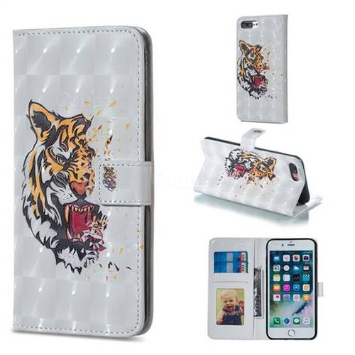 Toothed Tiger 3D Painted Leather Phone Wallet Case for iPhone 8 Plus / 7 Plus 7P(5.5 inch)