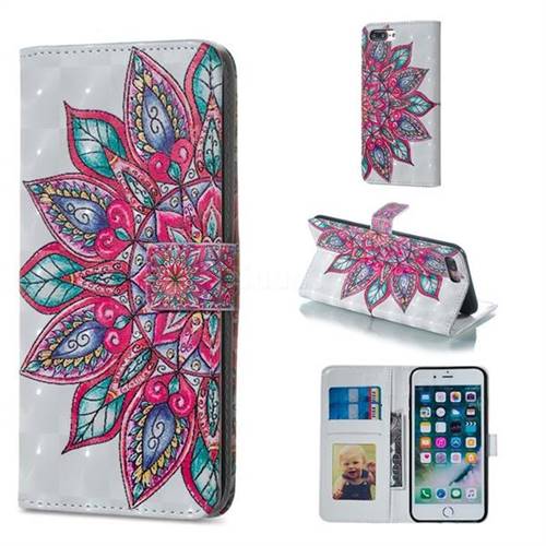 Mandara Flower 3D Painted Leather Phone Wallet Case for iPhone 8 Plus / 7 Plus 7P(5.5 inch)