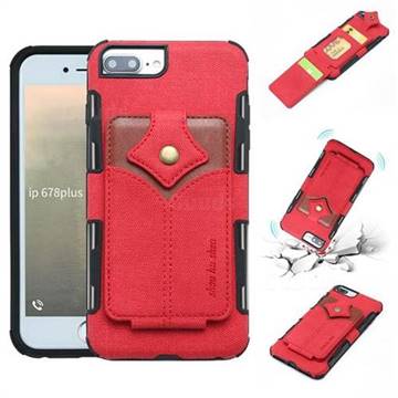 Maple Pattern Canvas Multi-function Leather Phone Back Cover for iPhone 8 Plus / 7 Plus 7P(5.5 inch) - Red