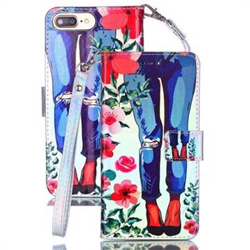 Jeans Flower Blue Ray Light PU Leather Wallet Case for iPhone 8 Plus / 7 Plus 7P(5.5 inch)