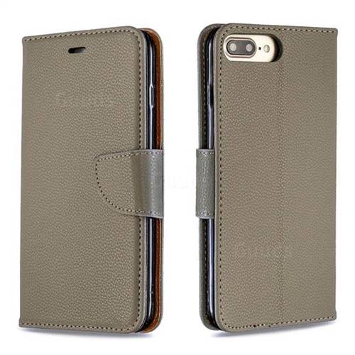 Classic Luxury Litchi Leather Phone Wallet Case for iPhone 8 Plus / 7 Plus 7P(5.5 inch) - Gray