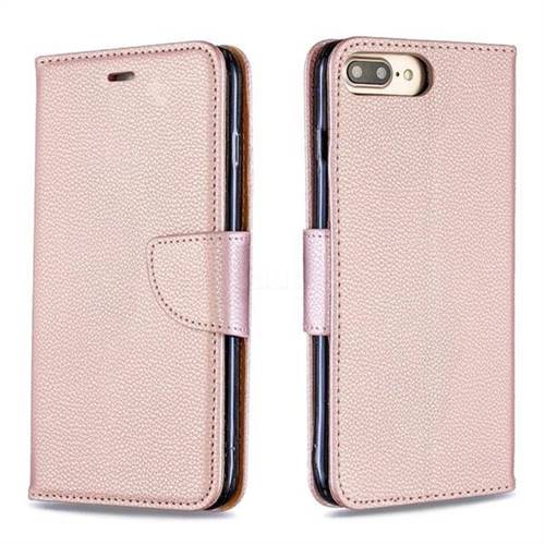 Classic Luxury Litchi Leather Phone Wallet Case for iPhone 8 Plus / 7 Plus 7P(5.5 inch) - Golden
