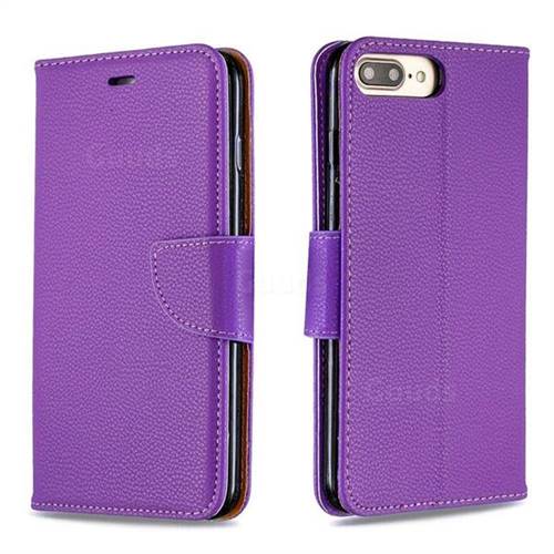 Classic Luxury Litchi Leather Phone Wallet Case for iPhone 8 Plus / 7 Plus 7P(5.5 inch) - Purple