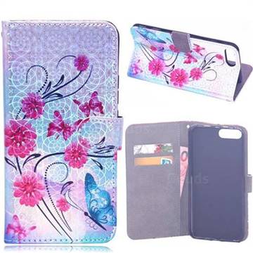 Red Flower Butterfly Laser Light PU Leather Wallet Case for iPhone 8 Plus / 7 Plus 7P(5.5 inch)