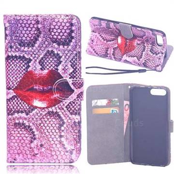 Snake Lips Laser Light PU Leather Wallet Case for iPhone 8 Plus / 7 Plus 7P(5.5 inch)