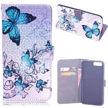 Blue Butterfly Laser Light PU Leather Wallet Case for iPhone 8 Plus / 7 Plus 7P(5.5 inch)