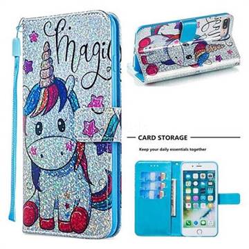 Star Unicorn Sequins Painted Leather Wallet Case for iPhone 8 Plus / 7 Plus 7P(5.5 inch)