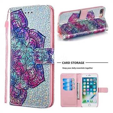 Glutinous Flower Sequins Painted Leather Wallet Case for iPhone 8 Plus / 7 Plus 7P(5.5 inch)