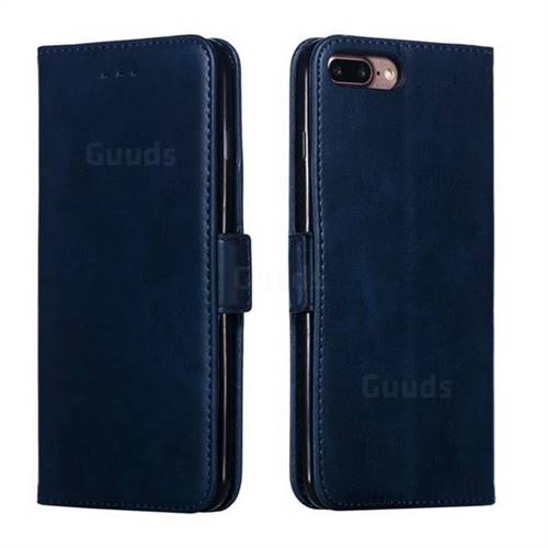 Retro Classic Calf Pattern Leather Wallet Phone Case for iPhone 8 Plus / 7 Plus 7P(5.5 inch) - Blue