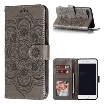 Intricate Embossing Datura Solar Leather Wallet Case for iPhone 8 Plus / 7 Plus 7P(5.5 inch) - Gray