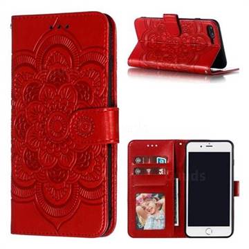 Intricate Embossing Datura Solar Leather Wallet Case for iPhone 8 Plus / 7 Plus 7P(5.5 inch) - Red