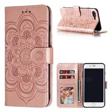 Intricate Embossing Datura Solar Leather Wallet Case for iPhone 8 Plus / 7 Plus 7P(5.5 inch) - Rose Gold
