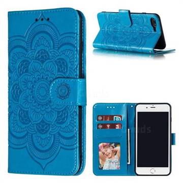 Intricate Embossing Datura Solar Leather Wallet Case for iPhone 8 Plus / 7 Plus 7P(5.5 inch) - Blue