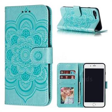 Intricate Embossing Datura Solar Leather Wallet Case for iPhone 8 Plus / 7 Plus 7P(5.5 inch) - Green