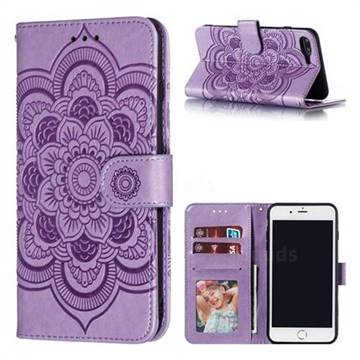 Intricate Embossing Datura Solar Leather Wallet Case for iPhone 8 Plus / 7 Plus 7P(5.5 inch) - Purple
