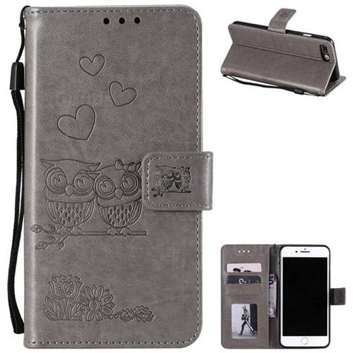 Embossing Owl Couple Flower Leather Wallet Case for iPhone 8 Plus / 7 Plus 7P(5.5 inch) - Gray