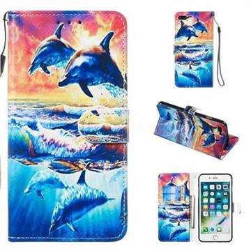 Couple Dolphin Smooth Leather Phone Wallet Case for iPhone 8 Plus / 7 Plus 7P(5.5 inch)