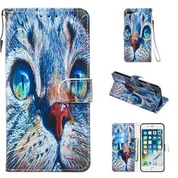 Blue Cat Smooth Leather Phone Wallet Case for iPhone 8 Plus / 7 Plus 7P(5.5 inch)
