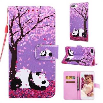 Cherry Blossom Panda Matte Leather Wallet Phone Case for iPhone 8 Plus / 7 Plus 7P(5.5 inch)