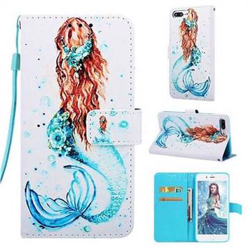 Mermaid Matte Leather Wallet Phone Case for iPhone 8 Plus / 7 Plus 7P(5.5 inch)