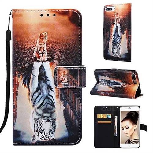 Cat and Tiger Matte Leather Wallet Phone Case for iPhone 8 Plus / 7 Plus 7P(5.5 inch)
