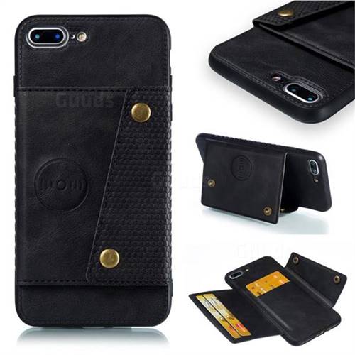 Retro Multifunction Card Slots Stand Leather Coated Phone Back Cover for iPhone 8 Plus / 7 Plus 7P(5.5 inch) - Black