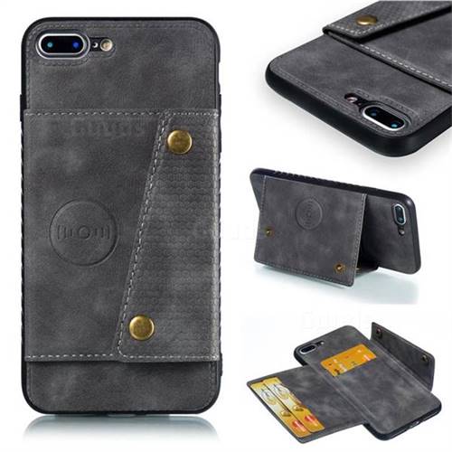 Retro Multifunction Card Slots Stand Leather Coated Phone Back Cover for iPhone 8 Plus / 7 Plus 7P(5.5 inch) - Gray