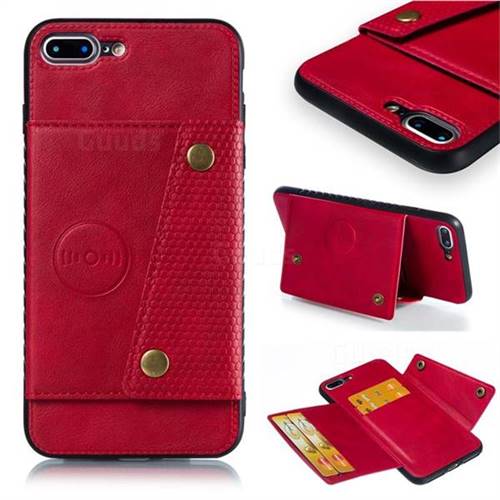 Retro Multifunction Card Slots Stand Leather Coated Phone Back Cover for iPhone 8 Plus / 7 Plus 7P(5.5 inch) - Red