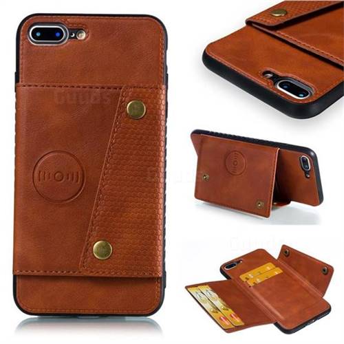 Retro Multifunction Card Slots Stand Leather Coated Phone Back Cover for iPhone 8 Plus / 7 Plus 7P(5.5 inch) - Brown