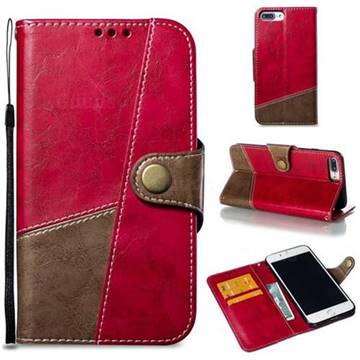 Retro Magnetic Stitching Wallet Flip Cover for iPhone 8 Plus / 7 Plus 7P(5.5 inch) - Rose Red