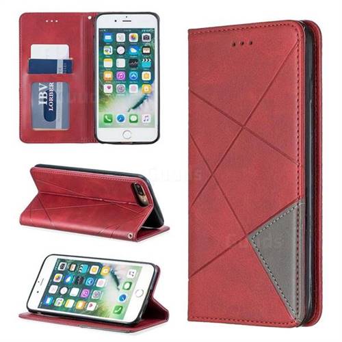 Prismatic Slim Magnetic Sucking Stitching Wallet Flip Cover for iPhone 8 Plus / 7 Plus 7P(5.5 inch) - Red