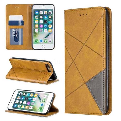 Prismatic Slim Magnetic Sucking Stitching Wallet Flip Cover for iPhone 8 Plus / 7 Plus 7P(5.5 inch) - Yellow