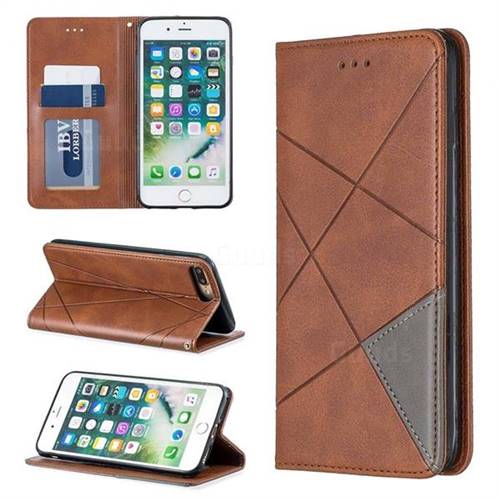 Prismatic Slim Magnetic Sucking Stitching Wallet Flip Cover for iPhone 8 Plus / 7 Plus 7P(5.5 inch) - Brown