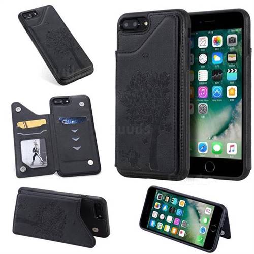 Luxury Tree and Cat Multifunction Magnetic Card Slots Stand Leather Phone Back Cover for iPhone 8 Plus / 7 Plus 7P(5.5 inch) - Black