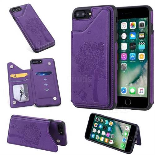 Luxury Tree and Cat Multifunction Magnetic Card Slots Stand Leather Phone Back Cover for iPhone 8 Plus / 7 Plus 7P(5.5 inch) - Purple