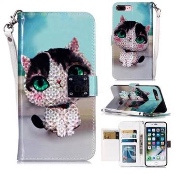 Cute Cat 3D Shiny Dazzle Smooth PU Leather Wallet Case for iPhone 8 Plus / 7 Plus 7P(5.5 inch)
