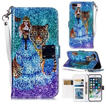 Beauty and Tiger 3D Shiny Dazzle Smooth PU Leather Wallet Case for iPhone 8 Plus / 7 Plus 7P(5.5 inch)