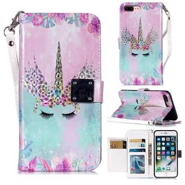 Unicorn Horn 3D Shiny Dazzle Smooth PU Leather Wallet Case for iPhone 8 Plus / 7 Plus 7P(5.5 inch)