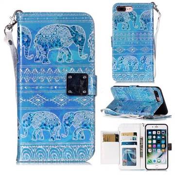 Tribal Elephant 3D Shiny Dazzle Smooth PU Leather Wallet Case for iPhone 8 Plus / 7 Plus 7P(5.5 inch)