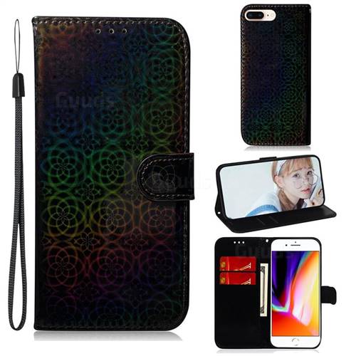 Laser Circle Shining Leather Wallet Phone Case for iPhone 8 Plus / 7 Plus 7P(5.5 inch) - Black