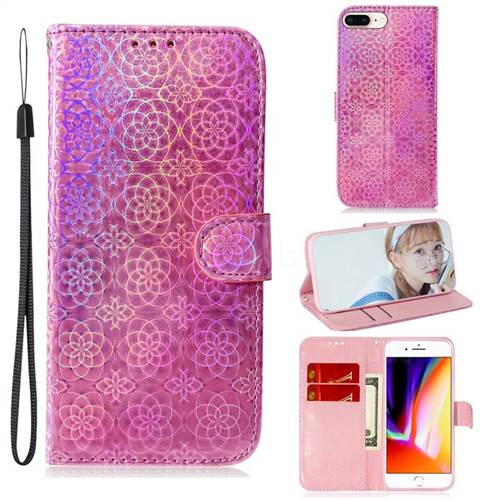 Laser Circle Shining Leather Wallet Phone Case for iPhone 8 Plus / 7 Plus 7P(5.5 inch) - Pink