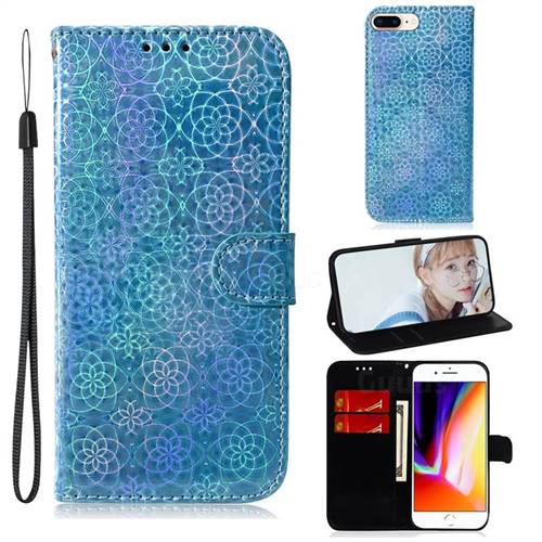 Laser Circle Shining Leather Wallet Phone Case for iPhone 8 Plus / 7 Plus 7P(5.5 inch) - Blue